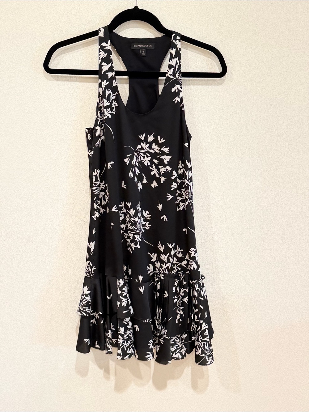 Banana Republic Black and White Floral Ruffle-Hem Mini Dress